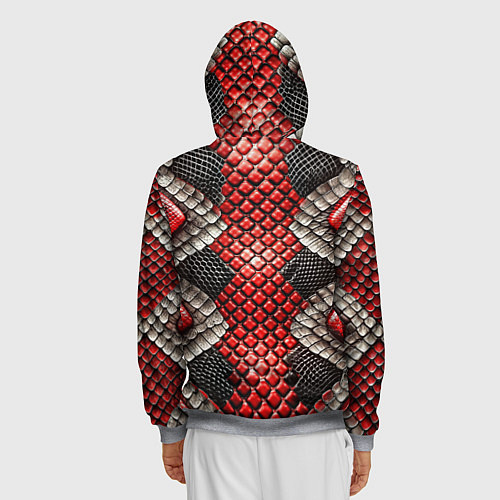Мужская толстовка на молнии Змеиная объемная текстурная красная шкура / 3D-Меланж – фото 4