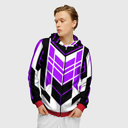 Толстовка 3D на молнии мужская Purple and black stripes on a white background, цвет: 3D-красный — фото 2