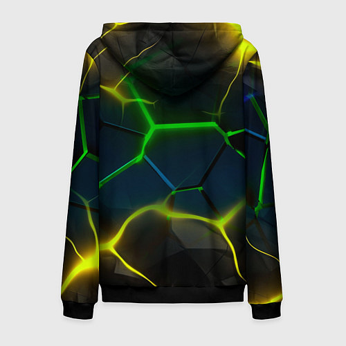 Мужская толстовка на молнии Неоновые яркие зеленые плиты с желтым светом / 3D-Черный – фото 2