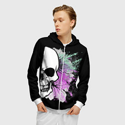 Толстовка 3D на молнии мужская Half a skull, цвет: 3D-белый — фото 2