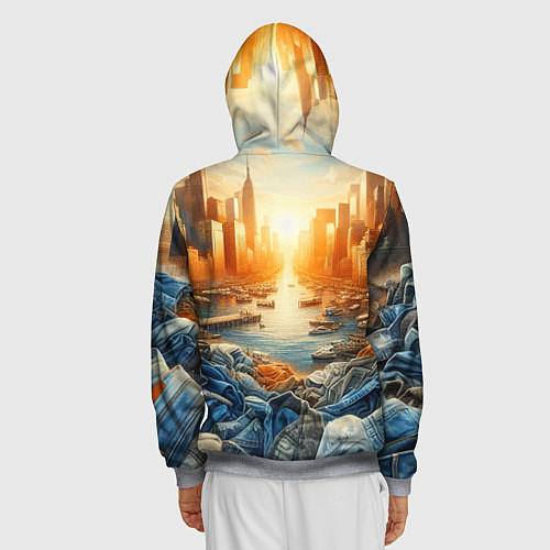 Мужская толстовка на молнии Нью-Йорк с джинсовыми берегами - нейросеть / 3D-Меланж – фото 4