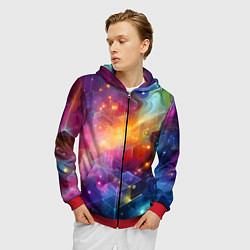 Толстовка 3D на молнии мужская Геометрический неоновый космос - нейросеть, цвет: 3D-красный — фото 2