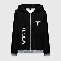 Толстовка 3D на молнии мужская Tesla logo white, цвет: 3D-меланж