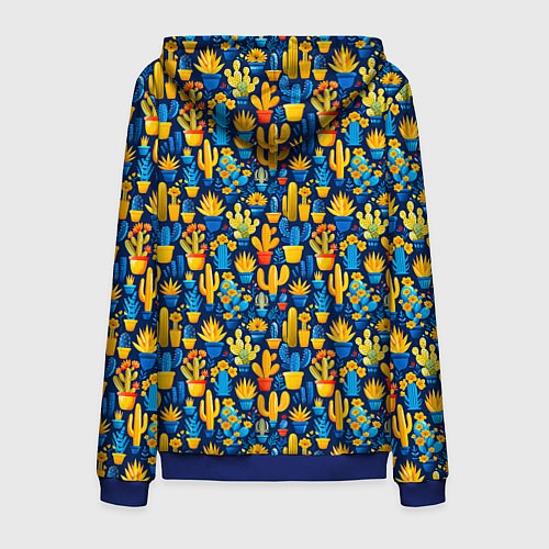 Мужская толстовка на молнии Кактусы разноцветный мексиканский яркий узор / 3D-Синий – фото 2