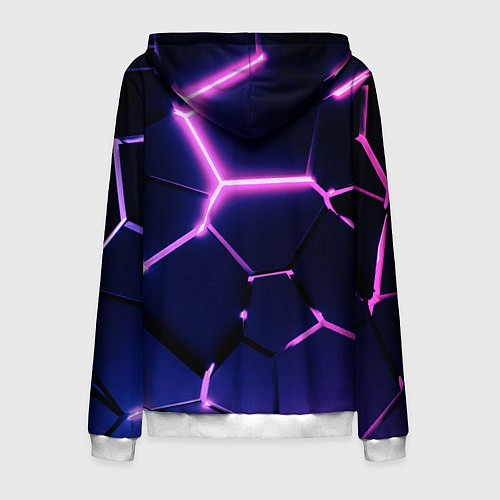 Мужская толстовка на молнии Сине-фиолетовые неоновые плиты в разломе / 3D-Белый – фото 2