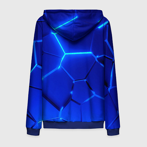 Мужская толстовка на молнии Яркие синие неоновые плиты в разломе / 3D-Синий – фото 2
