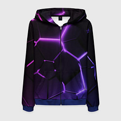 Толстовка 3D на молнии мужская Темные фиолетовые неоновые плиты в разломе, цвет: 3D-синий