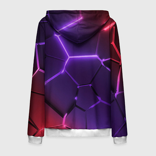 Мужская толстовка на молнии Красно-фиолетовые неоновые плиты в разломе / 3D-Белый – фото 2