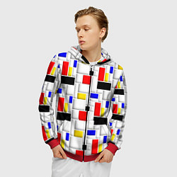 Толстовка 3D на молнии мужская Геометрия цветных Пит Мондриан, цвет: 3D-красный — фото 2