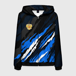 Толстовка 3D на молнии мужская Герб России - blue sport, цвет: 3D-черный
