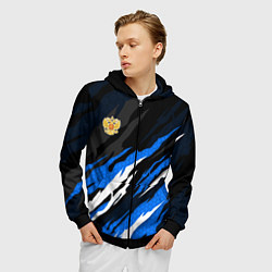 Толстовка 3D на молнии мужская Герб России - blue sport, цвет: 3D-черный — фото 2