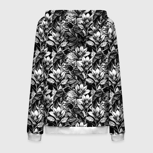 Мужская толстовка на молнии Вороны в цветах / 3D-Белый – фото 2