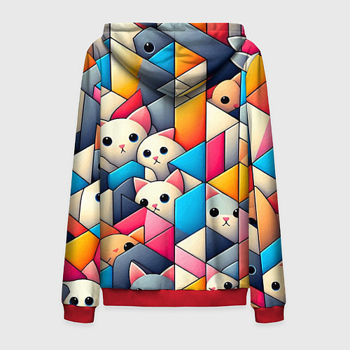 Мужская толстовка на молнии Geometric pattern with kittens - ai art / 3D-Красный – фото 2