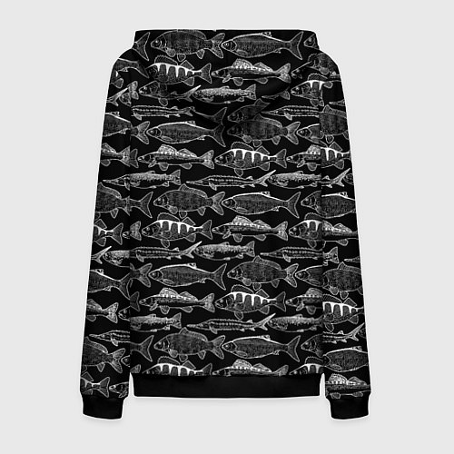 Мужская толстовка на молнии Черно белые рыбы / 3D-Черный – фото 2