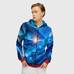 Толстовка 3D на молнии мужская Синяя объемная абстракция со вспышкой, цвет: 3D-красный — фото 2