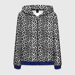 Толстовка 3D на молнии мужская Черно-белая шкура леопарда, цвет: 3D-синий