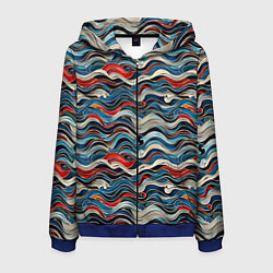 Толстовка 3D на молнии мужская Разноцветные абстрактные волны, цвет: 3D-синий