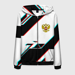 Толстовка 3D на молнии мужская Россия спортивная геометрия глитч, цвет: 3D-черный