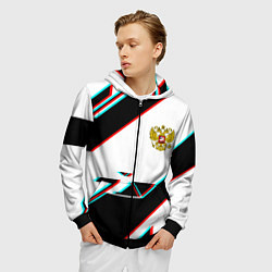 Толстовка 3D на молнии мужская Россия спортивная геометрия глитч, цвет: 3D-черный — фото 2