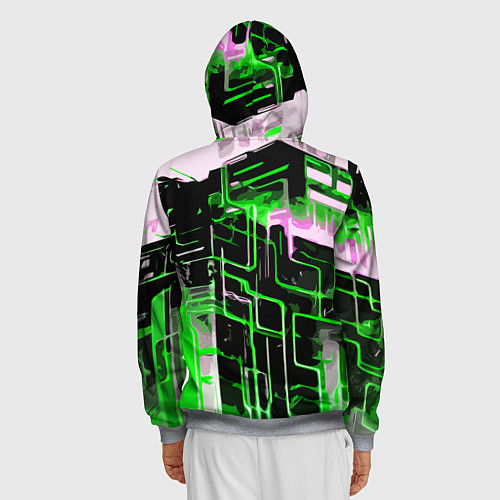 Мужская толстовка на молнии Хаотичная зелёно-белая абстракция / 3D-Меланж – фото 4