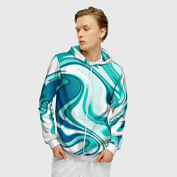 Толстовка 3D на молнии мужская Кислотно синий белый мраморный фон, цвет: 3D-белый — фото 2