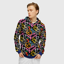 Толстовка 3D на молнии мужская Funny bunny color graffiti pattern, цвет: 3D-синий — фото 2
