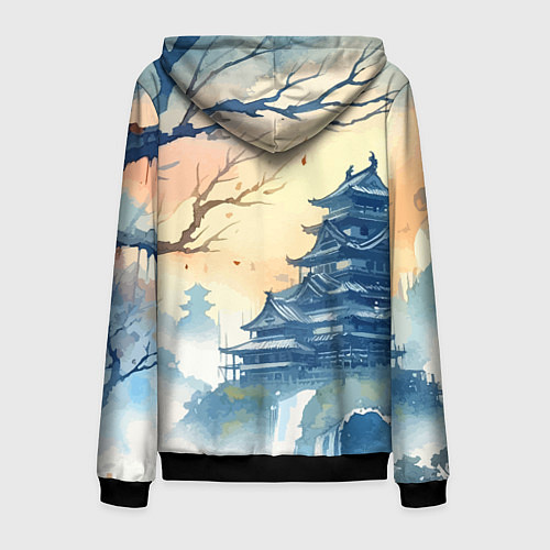 Мужская толстовка на молнии Japanese landscape - watercolor / 3D-Черный – фото 2