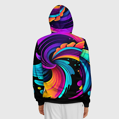 Мужская толстовка на молнии Яркая красочная абстракция - нейроарт / 3D-Черный – фото 4
