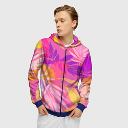 Толстовка 3D на молнии мужская Летний фон с цветными листьями в акварельном стиле, цвет: 3D-синий — фото 2