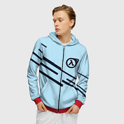 Толстовка 3D на молнии мужская Half life geometry steel, цвет: 3D-красный — фото 2