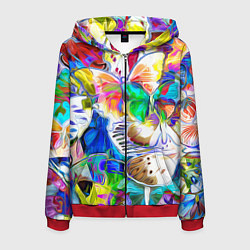 Толстовка 3D на молнии мужская Живописные бабочки, цвет: 3D-красный