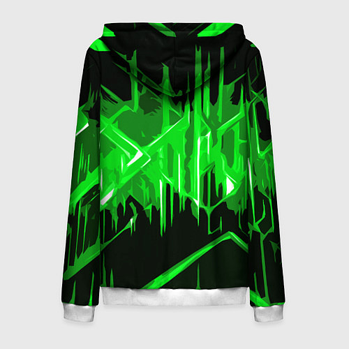 Мужская толстовка на молнии Зелёная агрессивная абстракция на чёрном фоне / 3D-Белый – фото 2