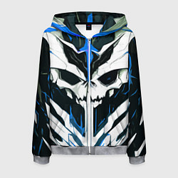 Толстовка 3D на молнии мужская Абстрактный белый череп и синие полосы, цвет: 3D-меланж