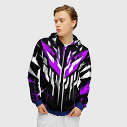Толстовка 3D на молнии мужская Purple and white abstraction on a black background, цвет: 3D-синий — фото 2