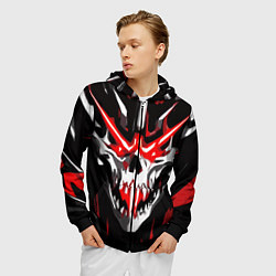 Толстовка 3D на молнии мужская Абстрактный белый череп и красные полосы, цвет: 3D-черный — фото 2