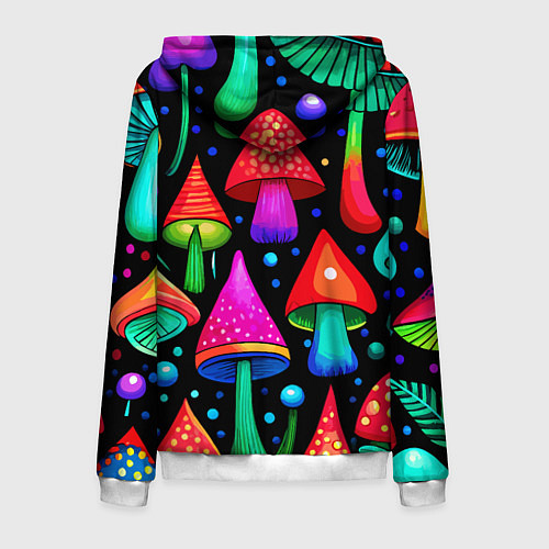 Мужская толстовка на молнии Неоновые мухоморы в горошек / 3D-Белый – фото 2