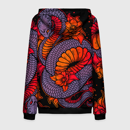Мужская толстовка на молнии Цветы и змея - Японский стиль / 3D-Черный – фото 2