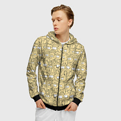 Толстовка 3D на молнии мужская Дудл человечки носатые - паттерн, цвет: 3D-черный — фото 2