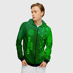 Толстовка 3D на молнии мужская Leicester City - green gradient по-вертикали, цвет: 3D-черный — фото 2