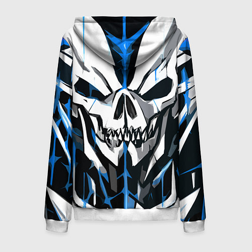 Мужская толстовка на молнии Белый череп и синие полосы на чёрном фоне / 3D-Белый – фото 2