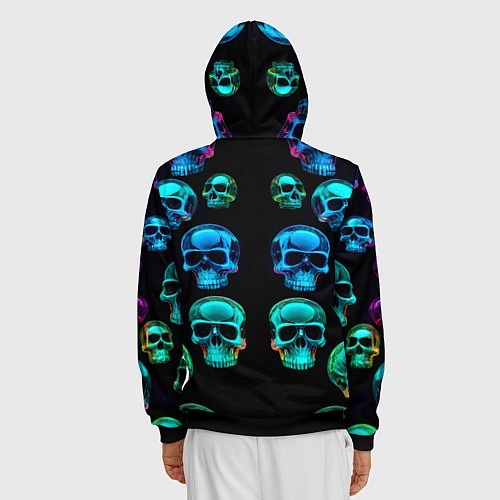 Мужская толстовка на молнии Neon skulls - ai art pattern / 3D-Черный – фото 4