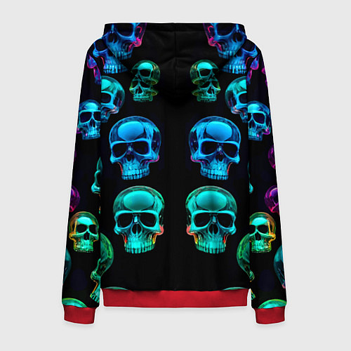 Мужская толстовка на молнии Neon skulls - ai art pattern / 3D-Красный – фото 2