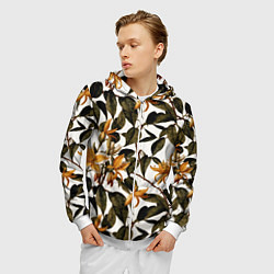 Толстовка 3D на молнии мужская Желтые ретро цветы, цвет: 3D-белый — фото 2