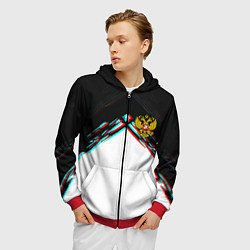 Толстовка 3D на молнии мужская Краски глитч герб РФ, цвет: 3D-красный — фото 2
