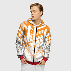 Толстовка 3D на молнии мужская Агрессивные оранжевые полосы на белом фоне, цвет: 3D-красный — фото 2