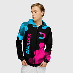 Толстовка 3D на молнии мужская Deadlock - neon gradient вертикально, цвет: 3D-черный — фото 2