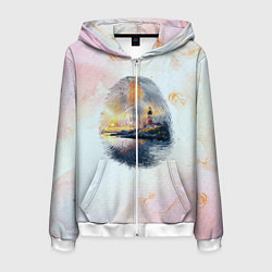 Мужская толстовка на молнии Маяк у моря на закате в отпечатке пальца