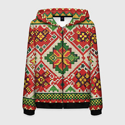 Толстовка 3D на молнии мужская Классические русские узоры и орнамент, цвет: 3D-черный