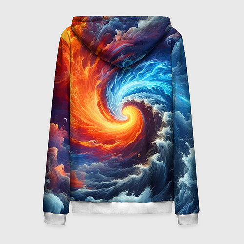 Мужская толстовка на молнии Столкновение двух стихий - инь янь / 3D-Белый – фото 2