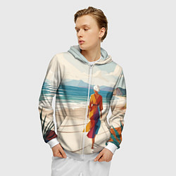 Толстовка 3D на молнии мужская Летний пейзаж с женщиной на пляже, цвет: 3D-белый — фото 2